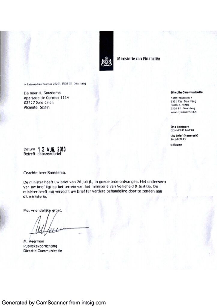 Ministry of Finance sends letter to Ministry of Justice!